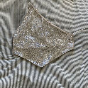 Dizzy Lizzy Silver Sequin One Shoulder Crop Top Size Large
